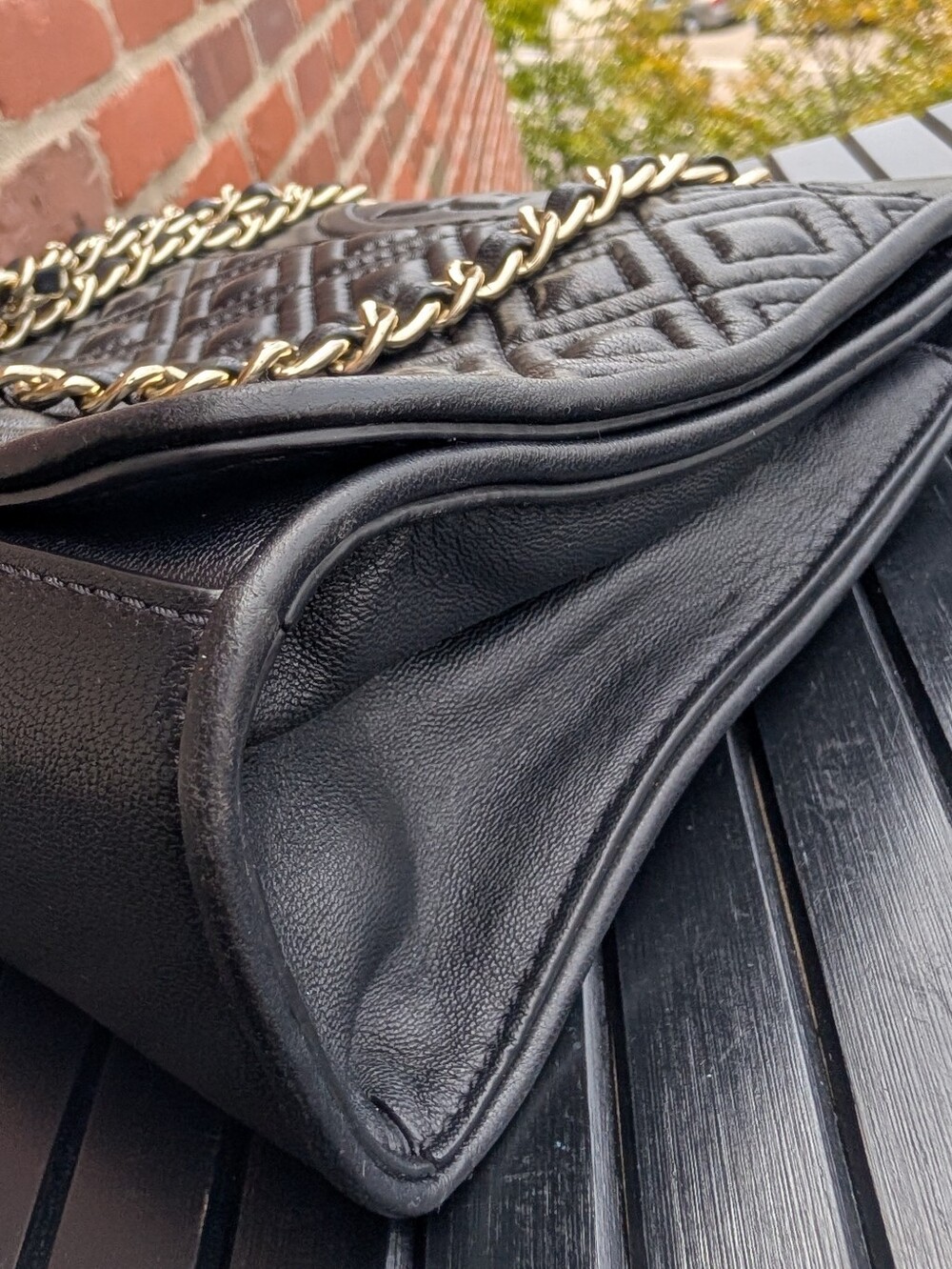 Tory Burch Fleming Quilted Leather Convertible Shoulder Bag Black Gold - Picture 11 of 12